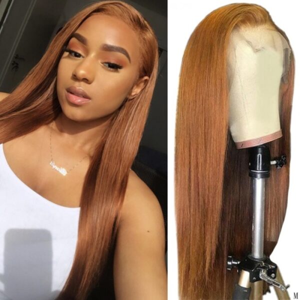 #8 Color Human Hair Straight Transparent Lace 13x4 Full Frontal Wig - Image 2